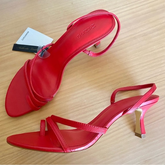 Mango red leather strappy sandals with low heel - Picture 4 of 6